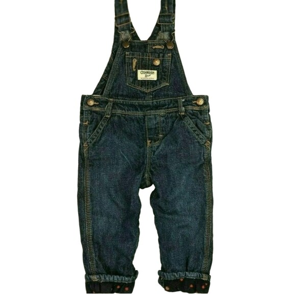 Oshkosh B'Gosh Toddler Girls Fleece Lined Denim Overall Size 12 mo Winter Cozy - Picture 1 of 8